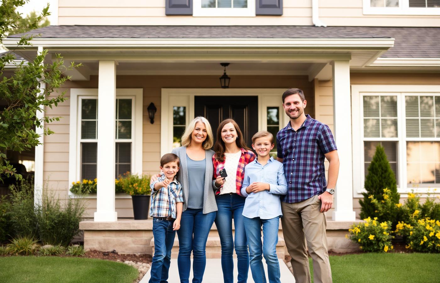 A Minnesota family standing in front of their new home holding keys